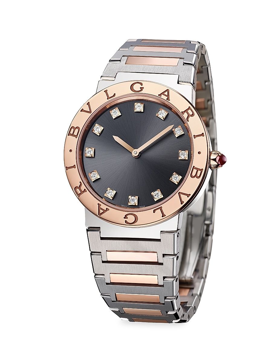 Women's Bvlgari Bvlgari Solotempo Stainless Steel, Rose Gold & Diamond Watch - Rose Gold