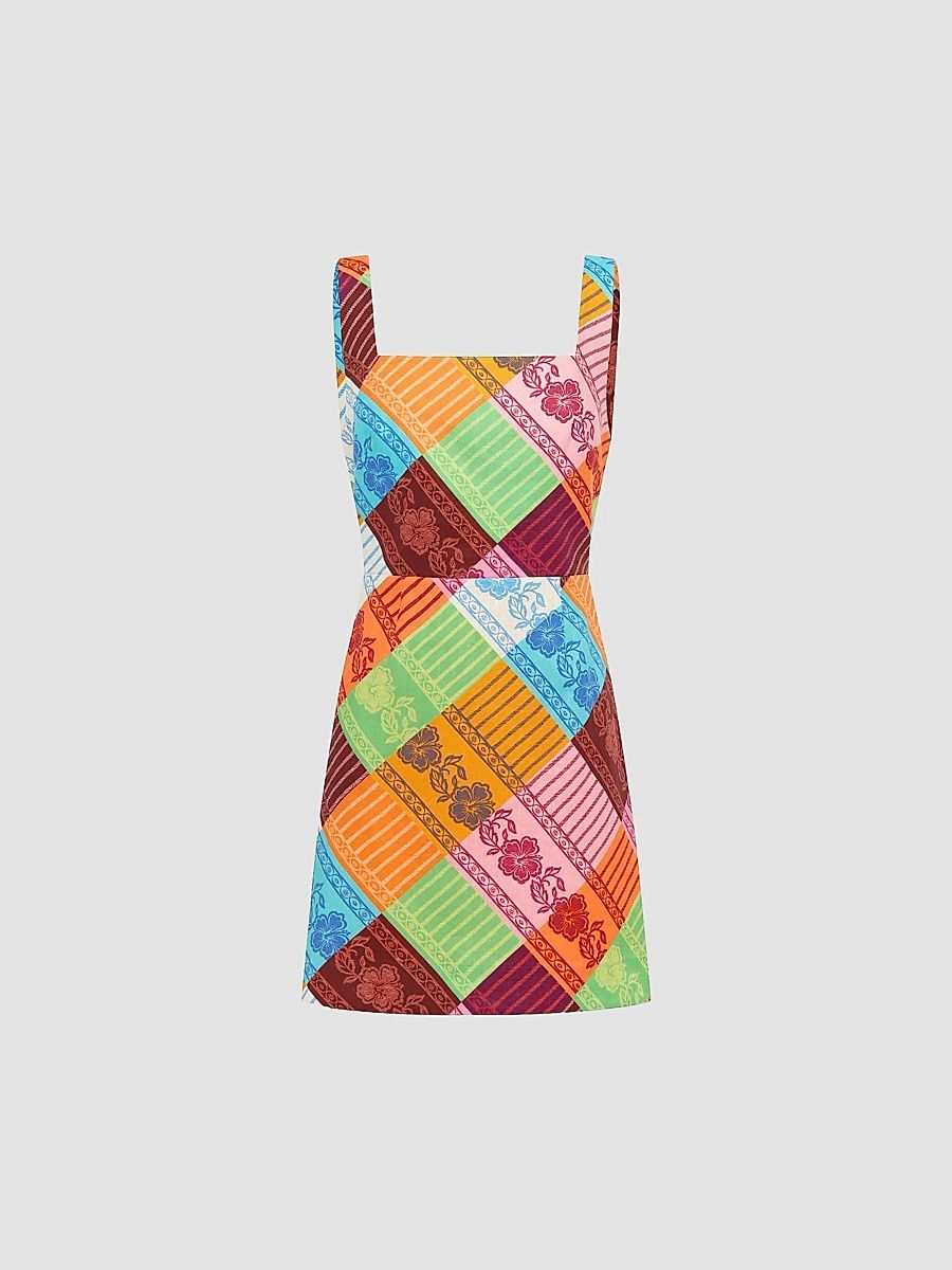 Women's Kaleidoscope Squareneck Mini Dress - Multi - Size 12