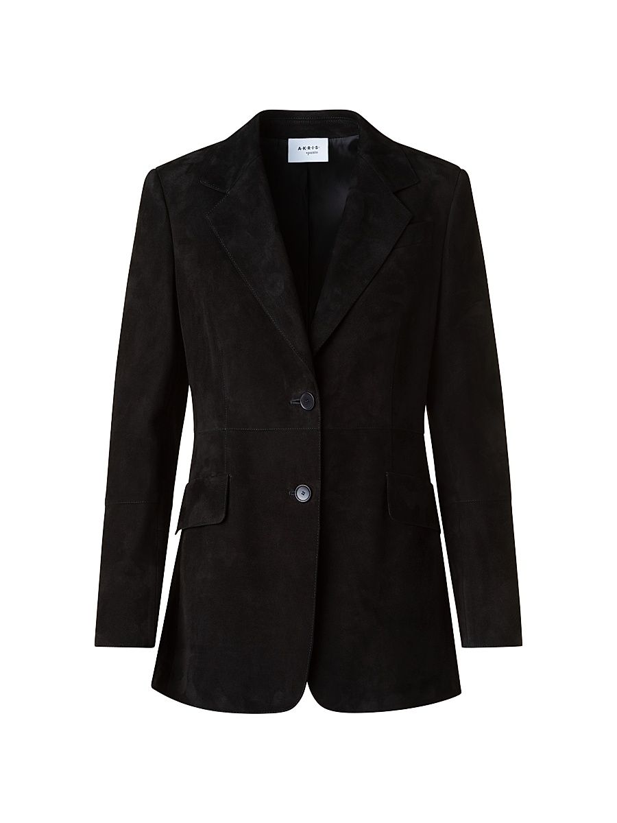 Women's Suede Two-Button Blazer - Black - Size 4