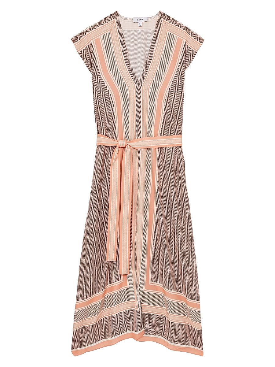 Women's Gina Scarf-Print Midi-Dress - Coral - Size 10