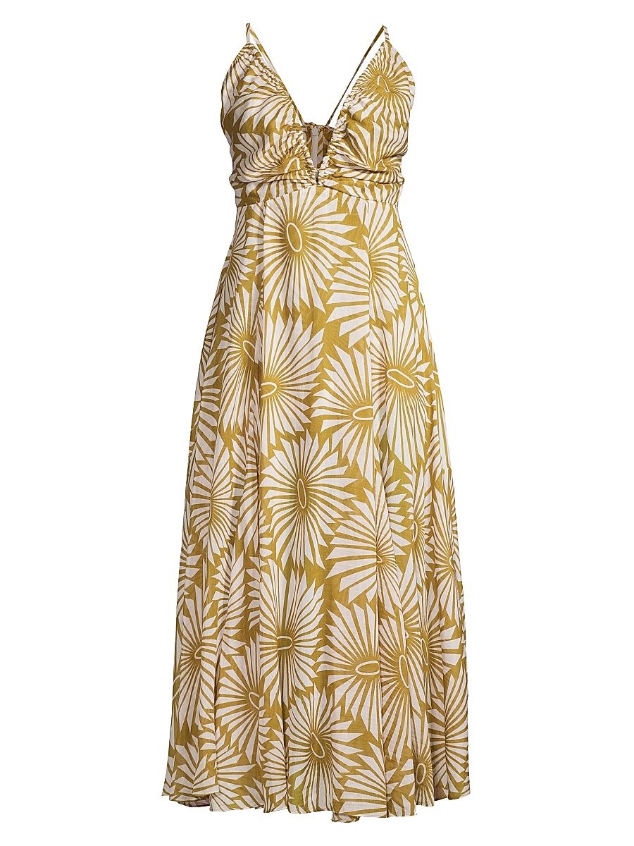 Women's Pinwheel Cotton-Silk Blend Midi-Dress - Green Pinwheel - Size 14