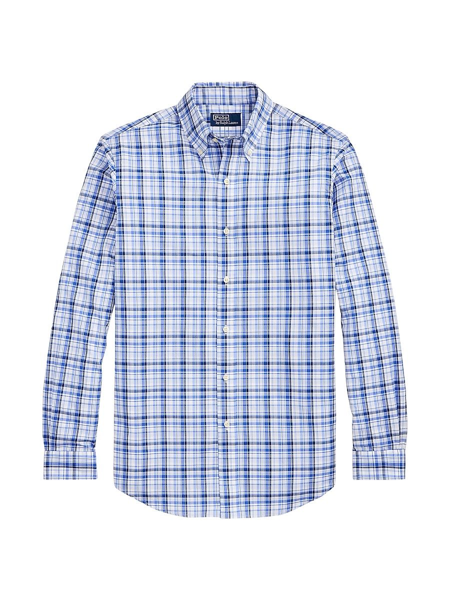 Men's Classic Fit Plaid Poplin Shirt - Blue Multi - Size XXL