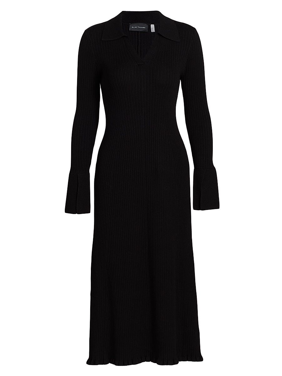Women's Moira Rib-Knit Polo Midi-Dress - Noir - Size XL