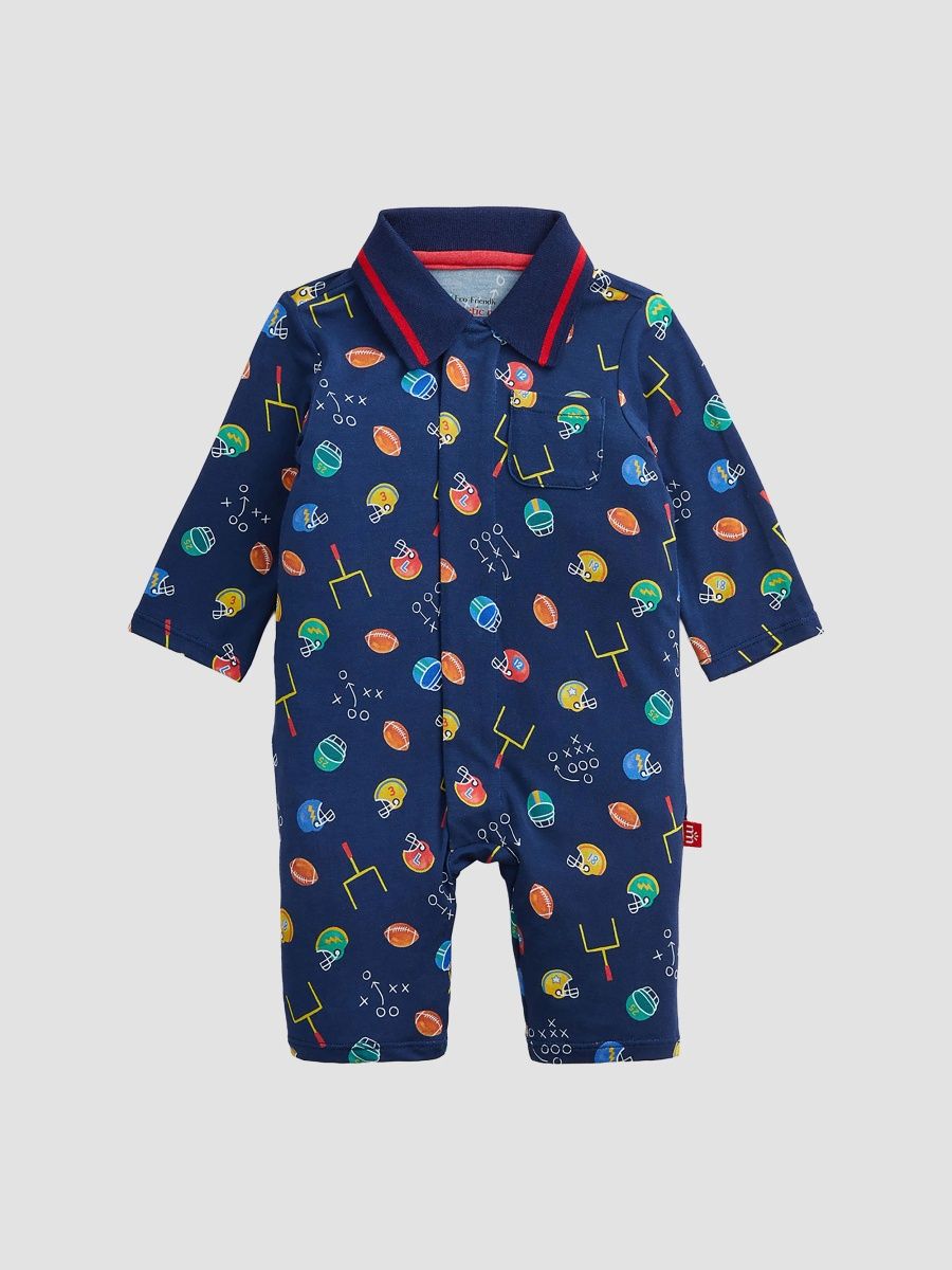 Unisex Baby Boy's First Down Fun Football-Print Polo Romper - Multi - Size 18 Months
