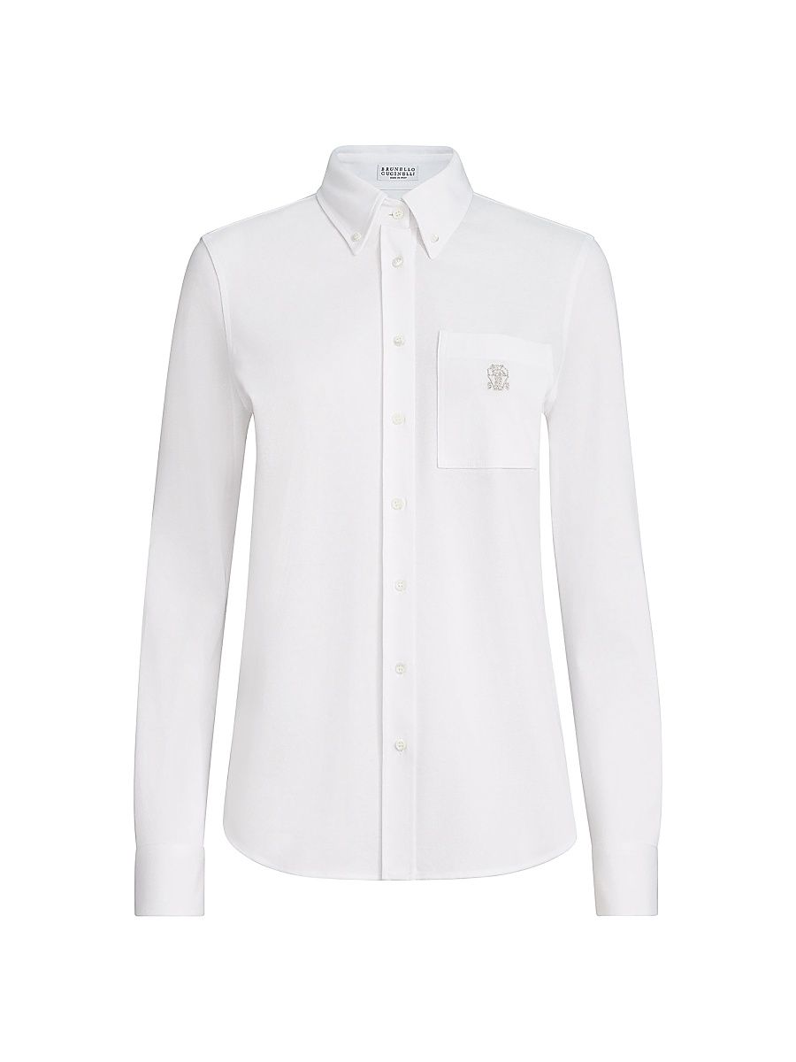 Women's Stretch Cotton Piqué Shirt with Logo - White - Size XXL