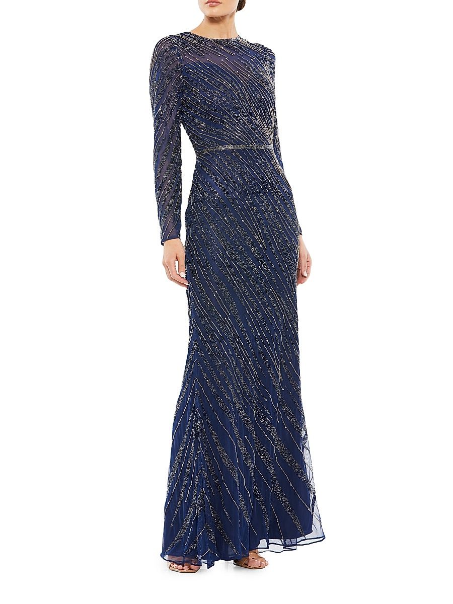 Women's Sequin Long-Sleeve Gown - Midnight - Size 18