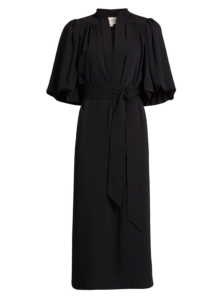 Women's Dani Tie-Waist Midi-Dress - Onyx Black - Size Large