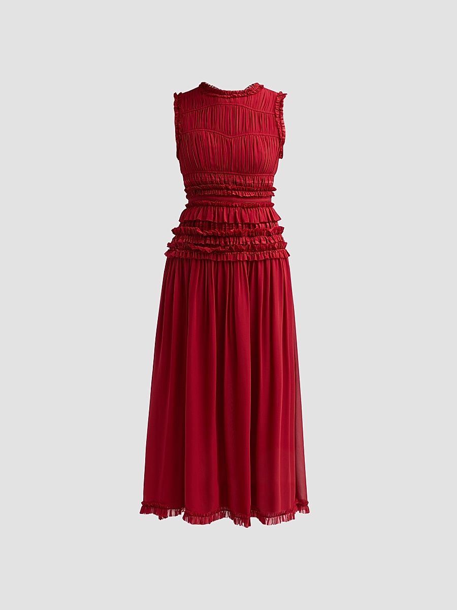 Women's Etta Smocked Silk A-Line Maxi Dress - Cerise - Size 14