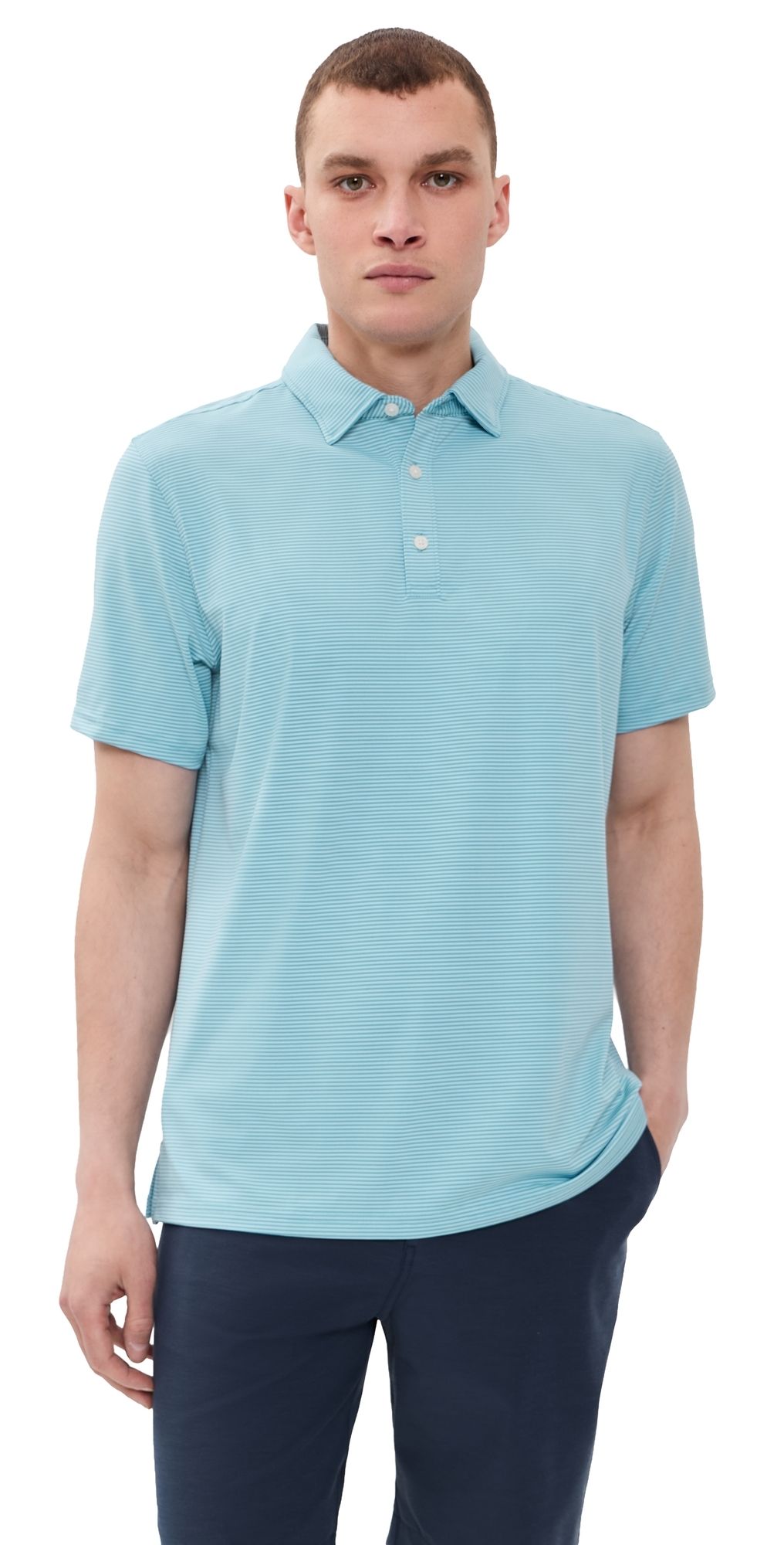 Rhone Drive Time Polo Shirt Azure Blue Stripe M