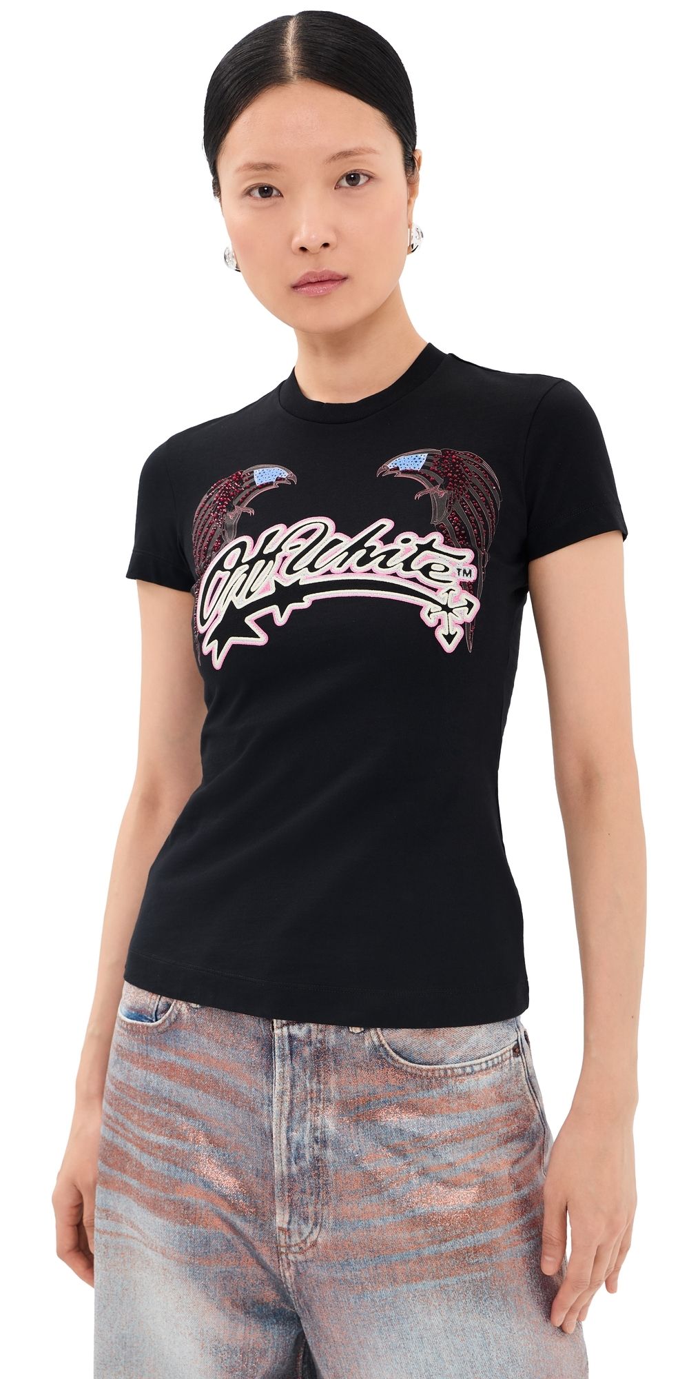 Off-White Swarovski Double Eagle Slim Tee Black S