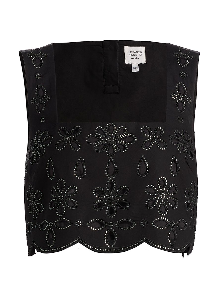 Women's Hira Crystal-Embellished Floral Cotton Tank - Black - Size XL