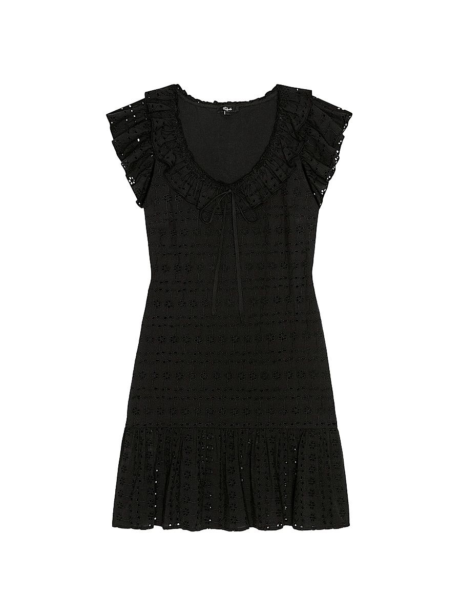Women's Essie Eyelet Cotton A-Line minidress - Black Eyelet - Size XS