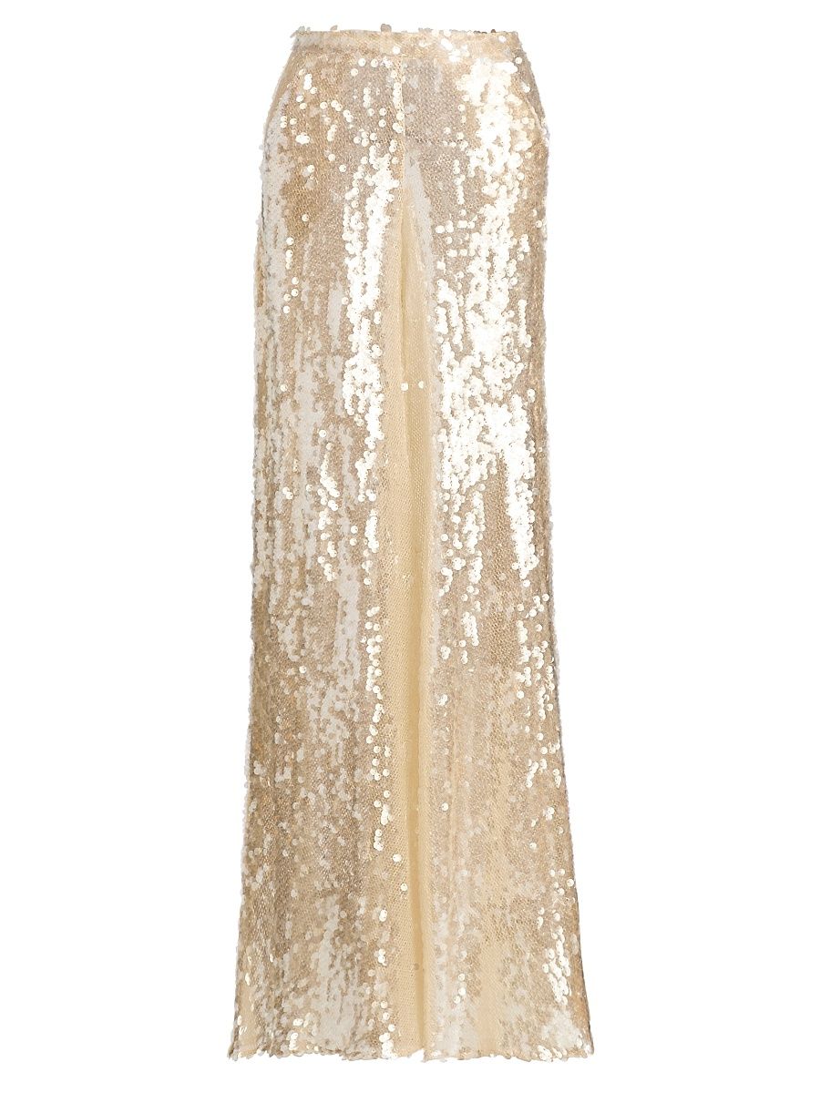 Women's Sequined Wide-Leg Pants - Ecru - Size 12