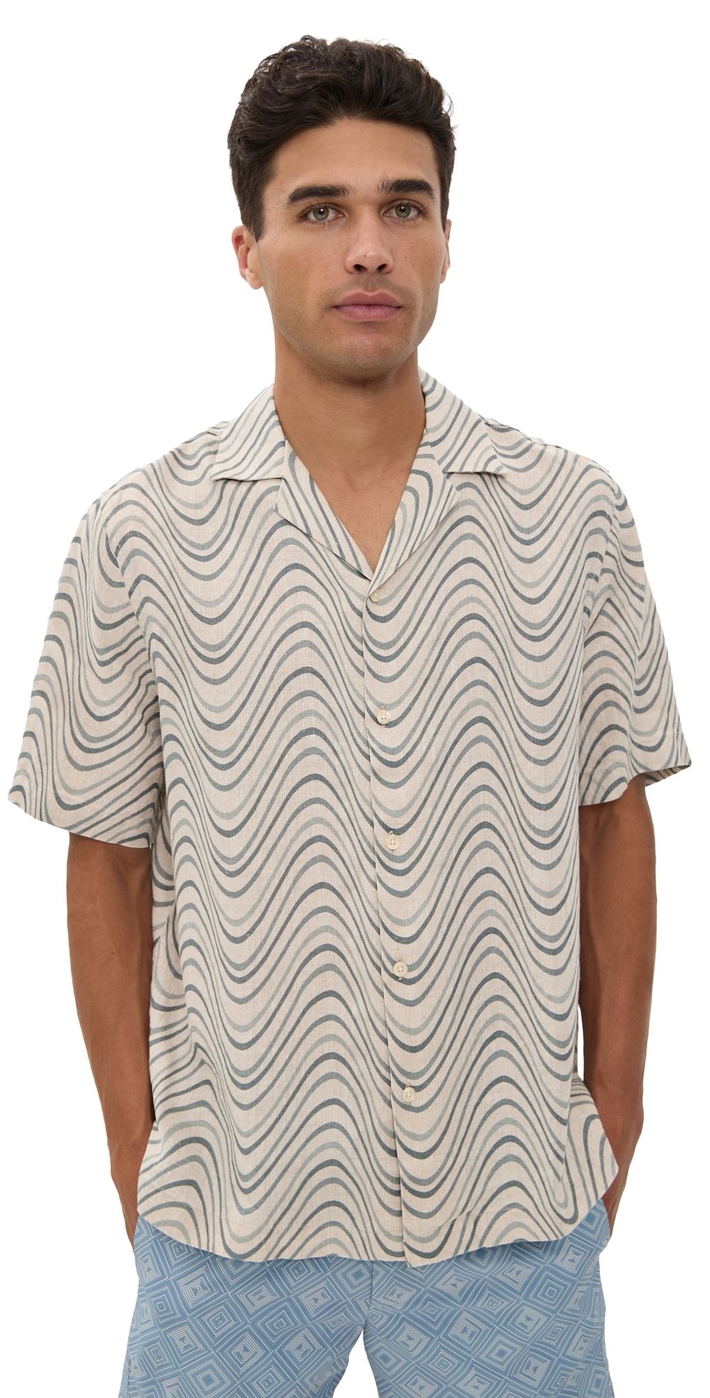 Frescobol Carioca Roberto Linen Shirt Coastal Blue L