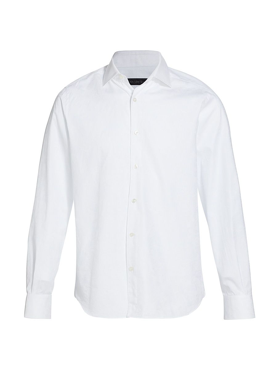 Men's COLLECTION Tone-on-Tone Floral Cotton Long-Sleeve Shirt - Egret - Size Large