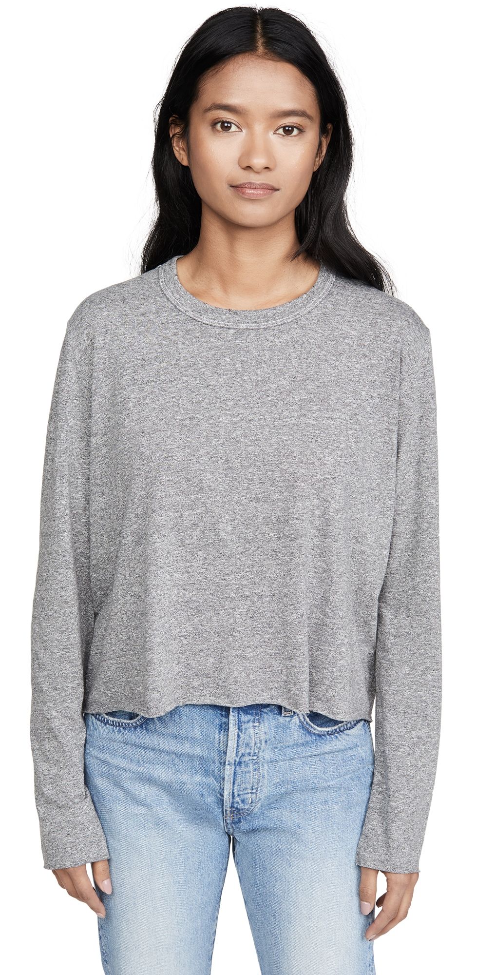 THE GREAT. The Long Sleeve Crop Tee Heather Grey 3