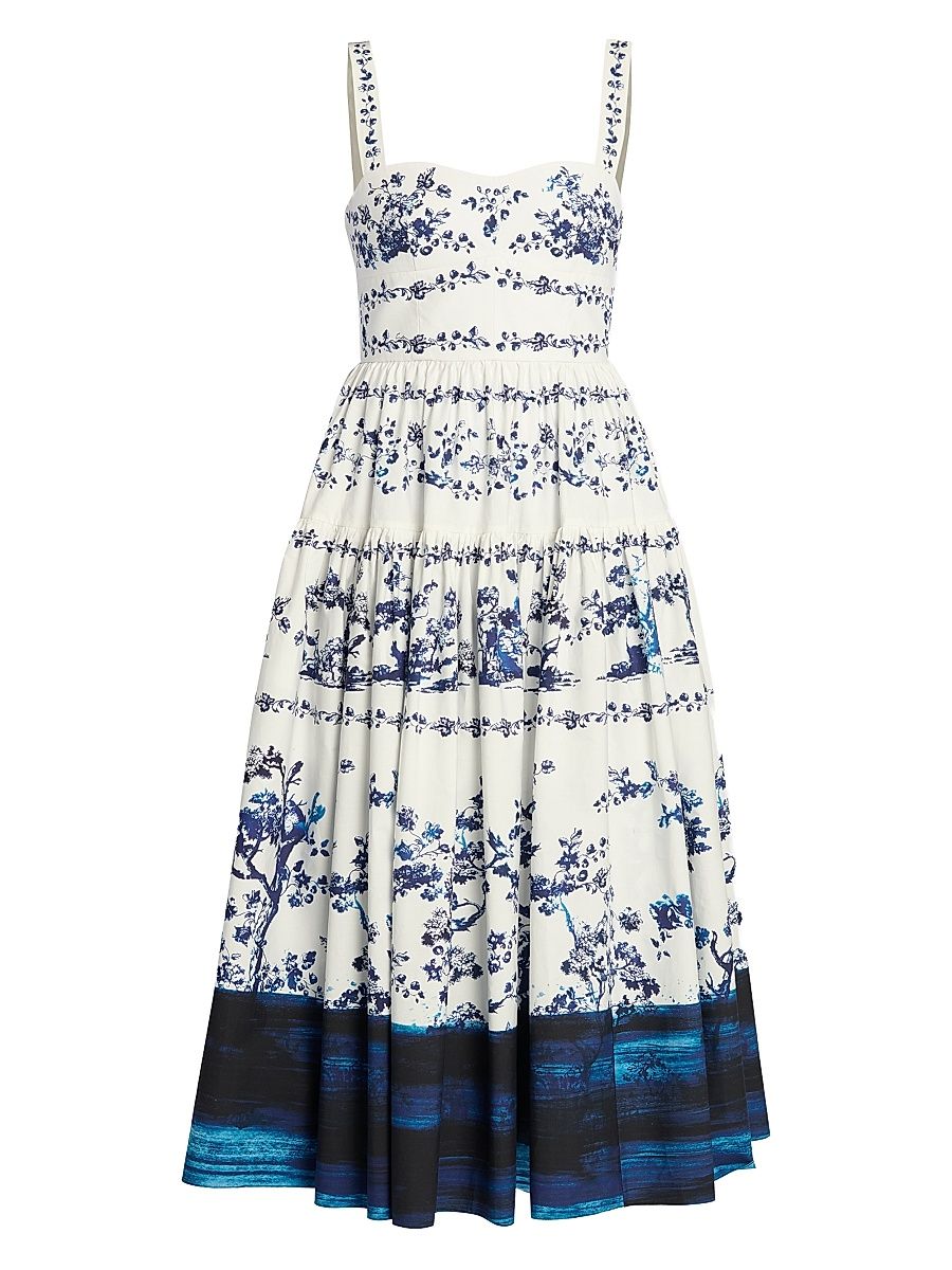 Women's Floral Dyed-Hem Midi-Dress - Cyanotype Etching White - Size 10