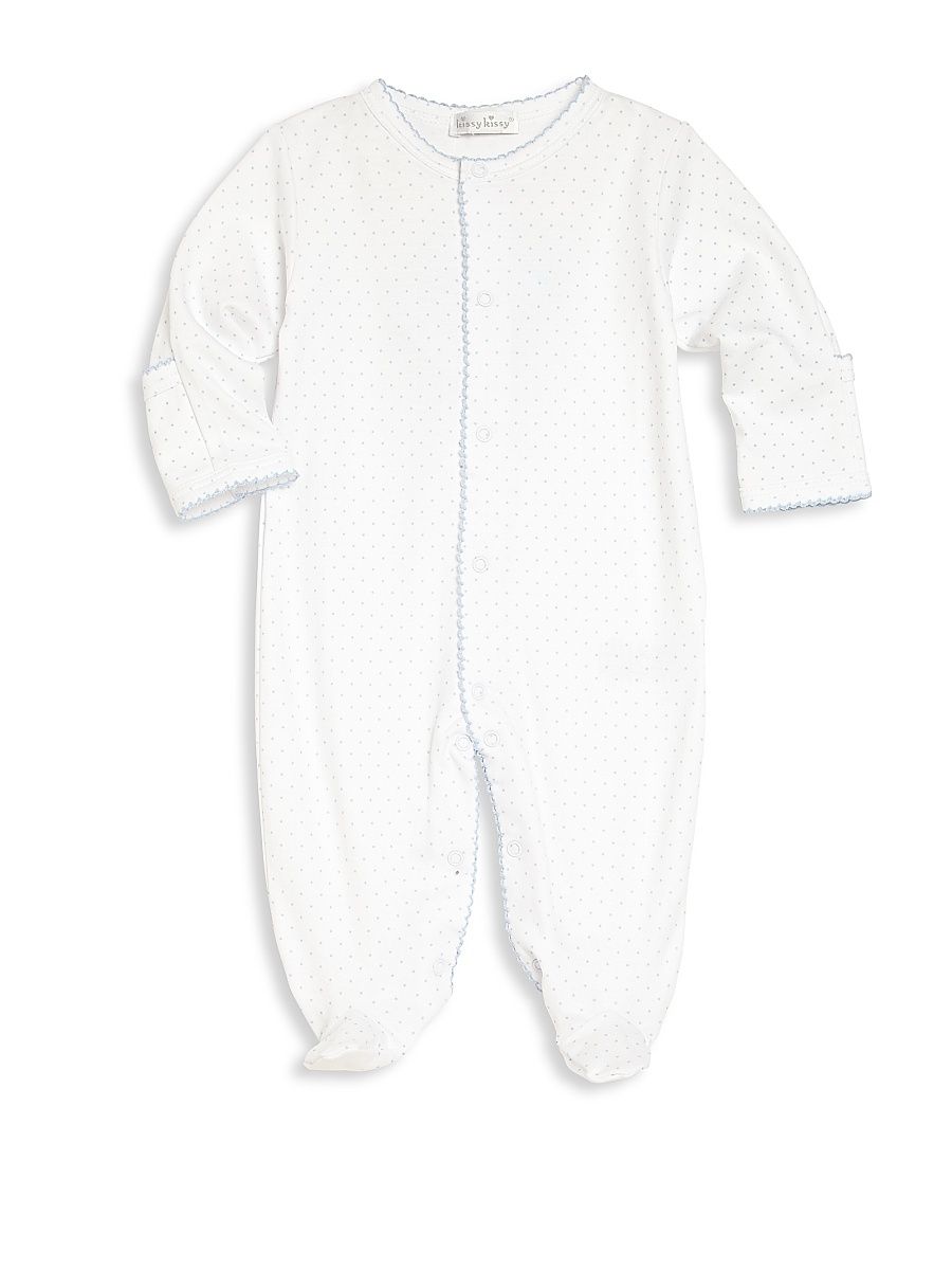 Baby Boy's Polka Dot Pima Cotton Footie - White - Size Newborn