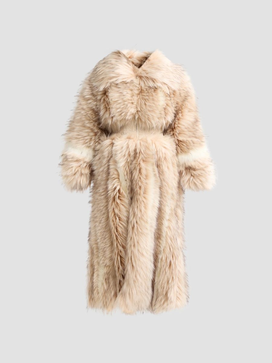 AKNVAS Women's Kyla Faux Fur Coat - Tan White - Size XS