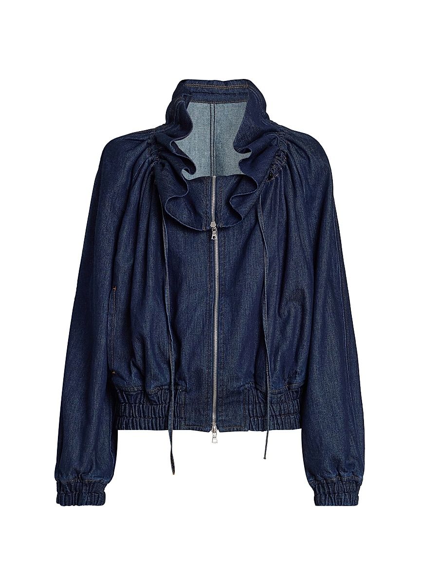 Women's Voly Denim Ruffle Zip-Up Jacket - Indigo - Size 14