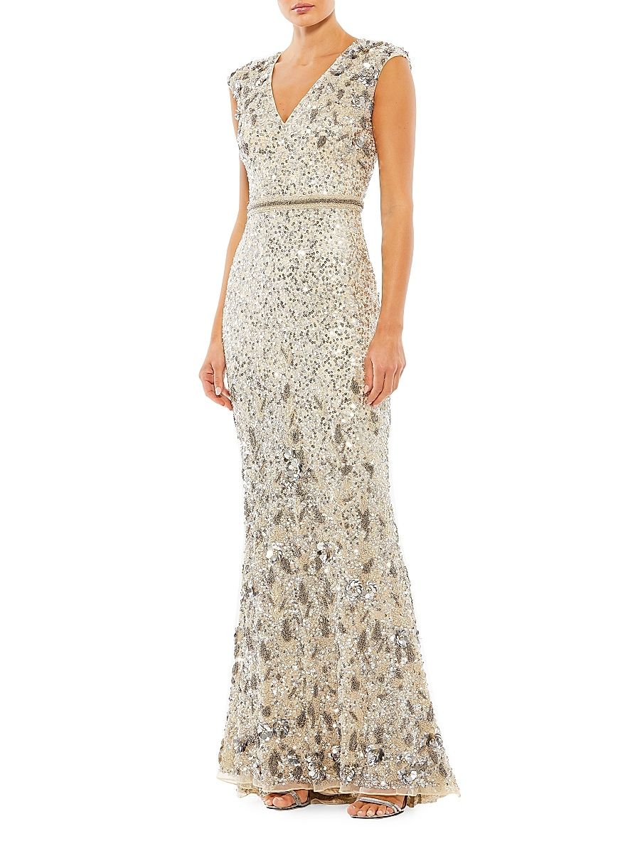 Women's Metallic A-Line Gown - Beige Silver - Size 16