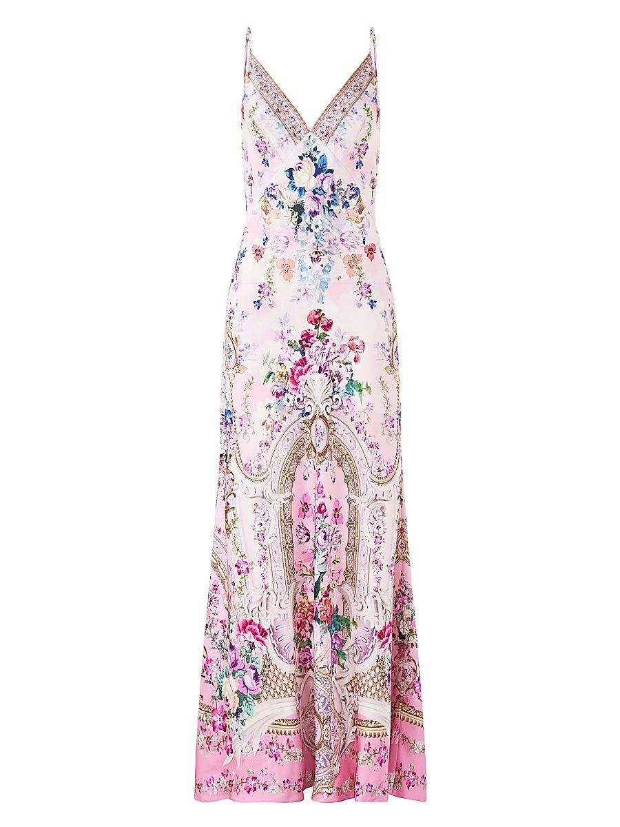 Women's Bias-Cut Floral Silk Slipdress - Palatial Pastels - Size Medium
