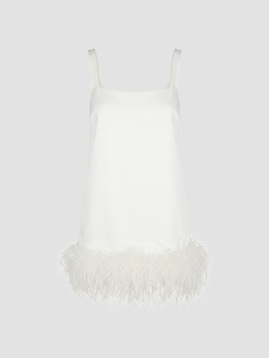Women's Ragna Feather-Trim Mini Dress - White - Size XL