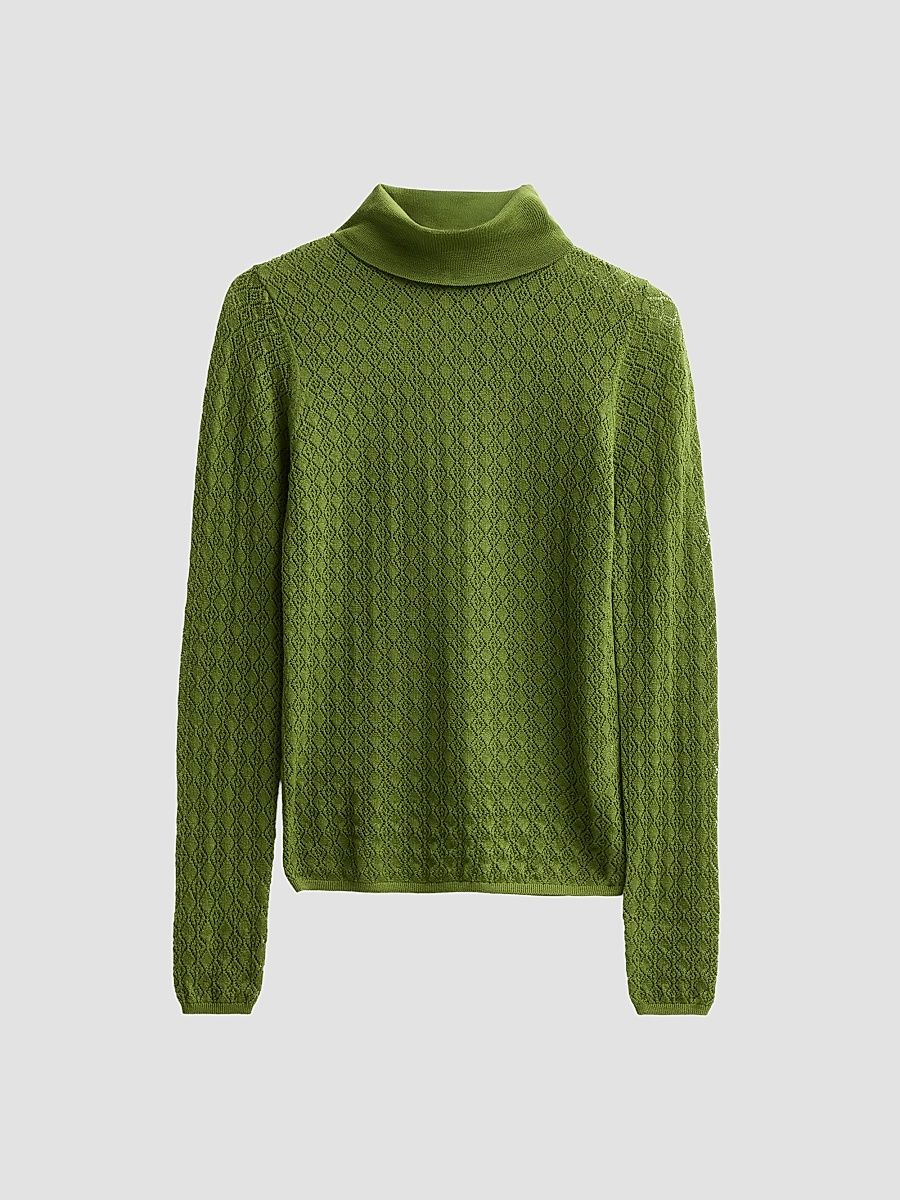 Women's Kayden Pointelle Merino-Wool Turtleneck Sweater - Sprout - Size XS