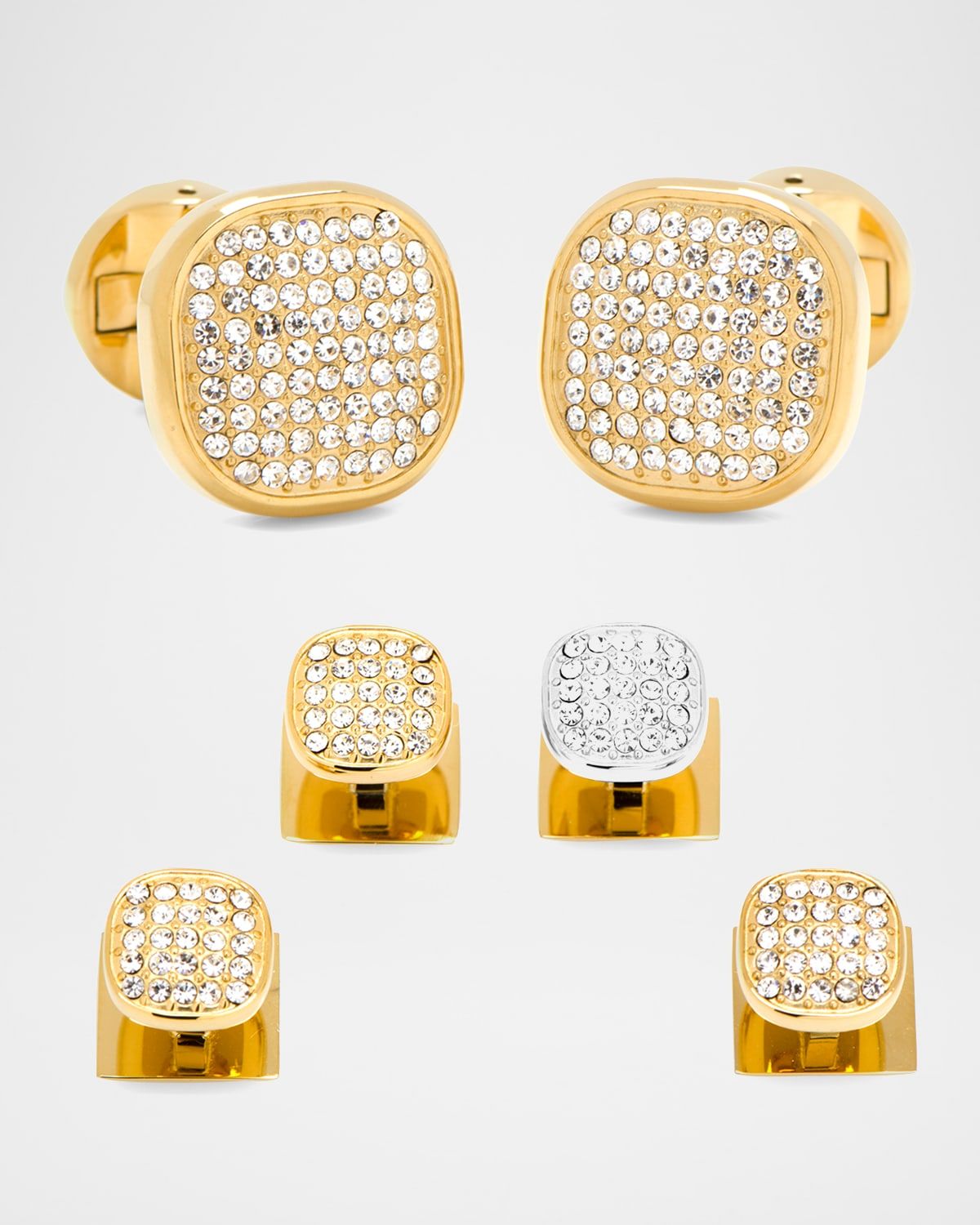 White Preciosa Pave Cuff Links Stud Set