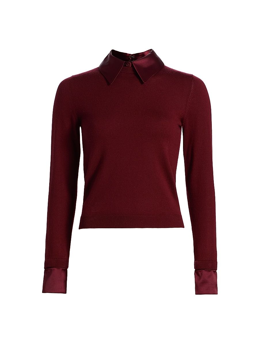 Women's Porla Collared Wool Sweater - Oxblood - Size Small