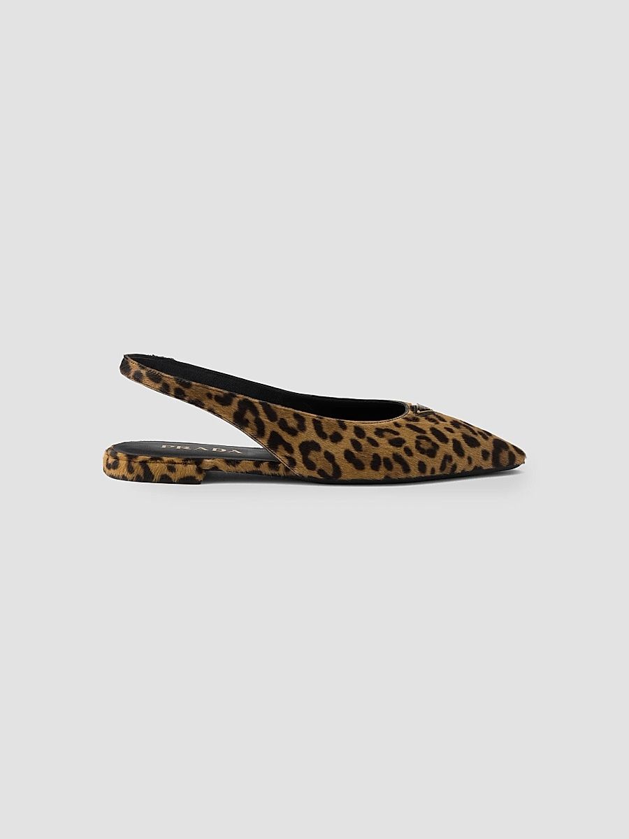 Prada Women's Printed Leather Ballerinas - Beige Khaki - Size 4