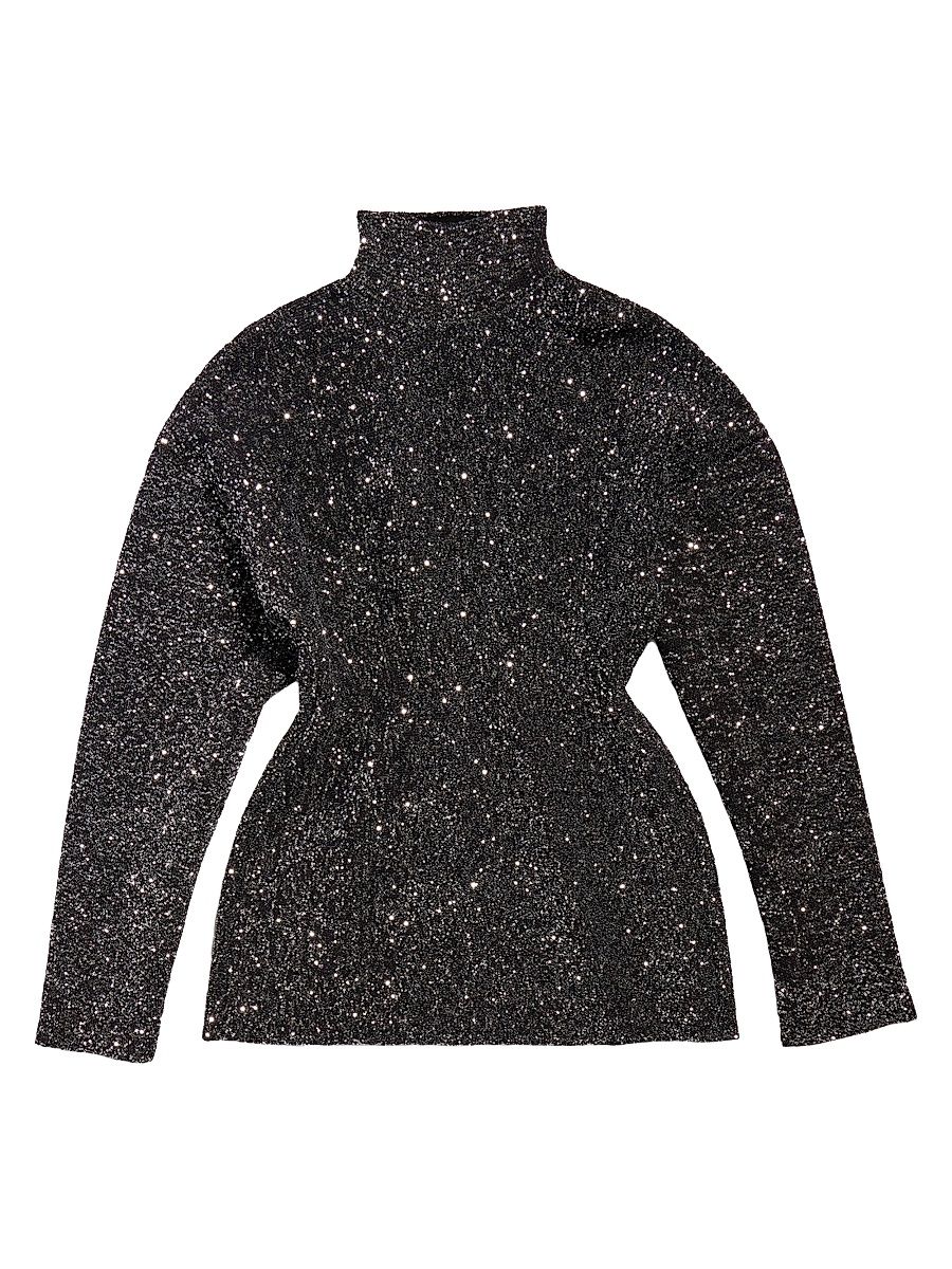 Women's Paillette Engineered Hourglass Top - Silver Black - Size XS