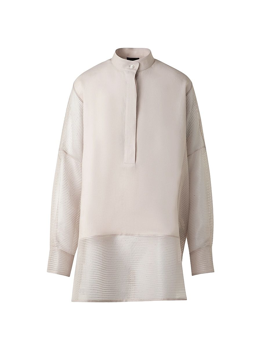 Women's Linen Organza Blouse - Greige - Size 8