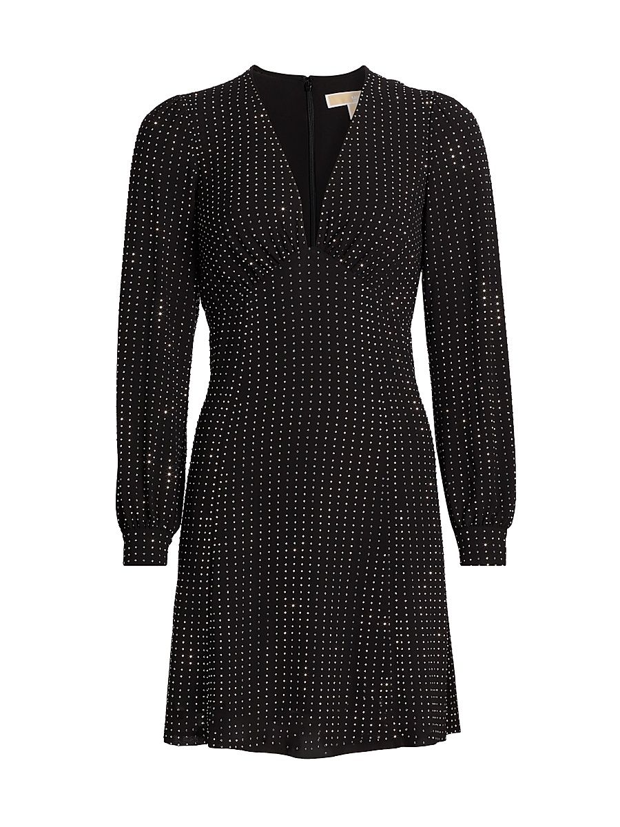 Women's Crystal-Embellished V-Neck Minidress - Black - Size 8