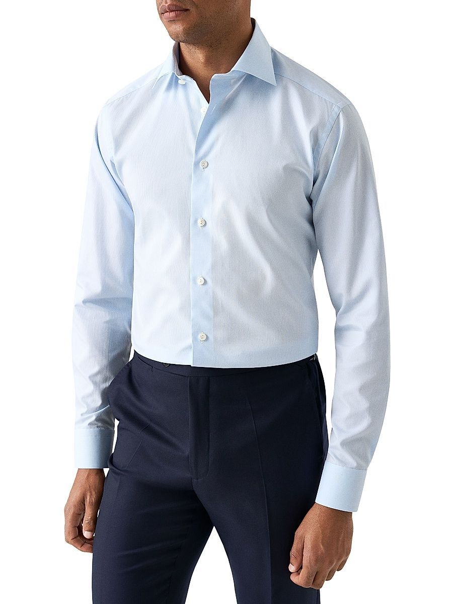 Men's Elevated Contemporary-Fit Semi-Solid Cotton Shirt - Blue - Size 16.5