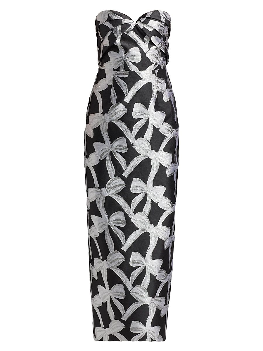 Women's Donna Metallic Ribbon Jacquard Strapless Gown - Black Silver - Size 12