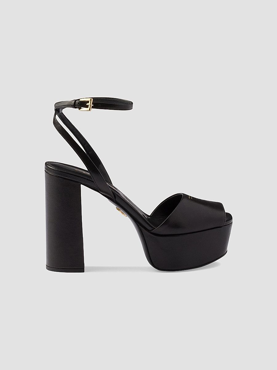 Prada Women's Nappa Leather Platform Sandals - Black - Size 5