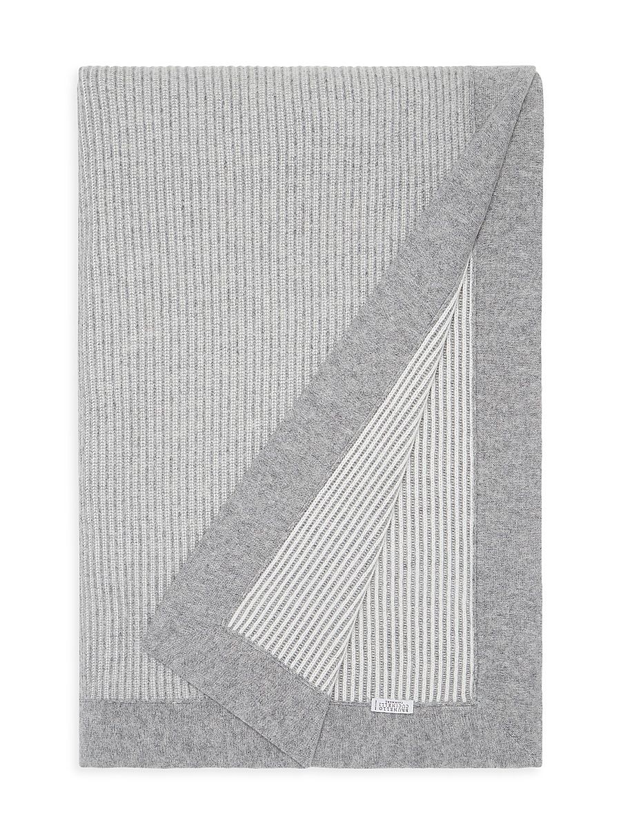 Cashmere English Rib Knit Throw - Grey