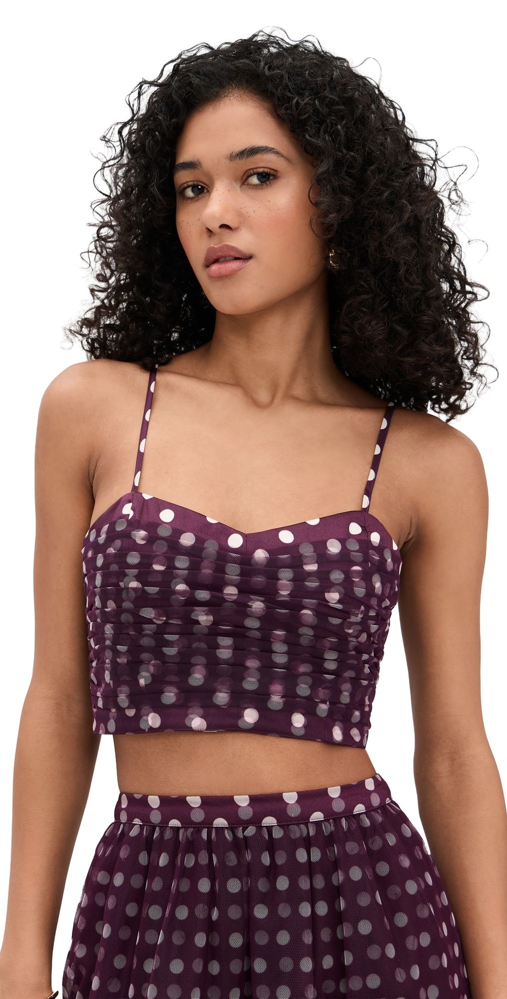 Cinq à Sept Camille Polka Dot Selly Top Deep Plum/Limestone XXS