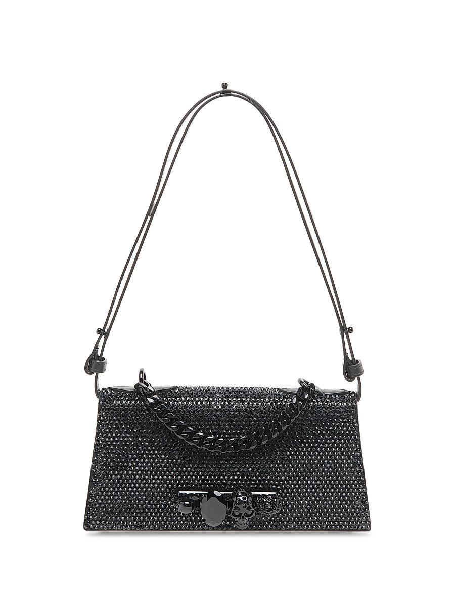 Women's Jewelled Mini Embellished Suede Convertible Clutch - Black