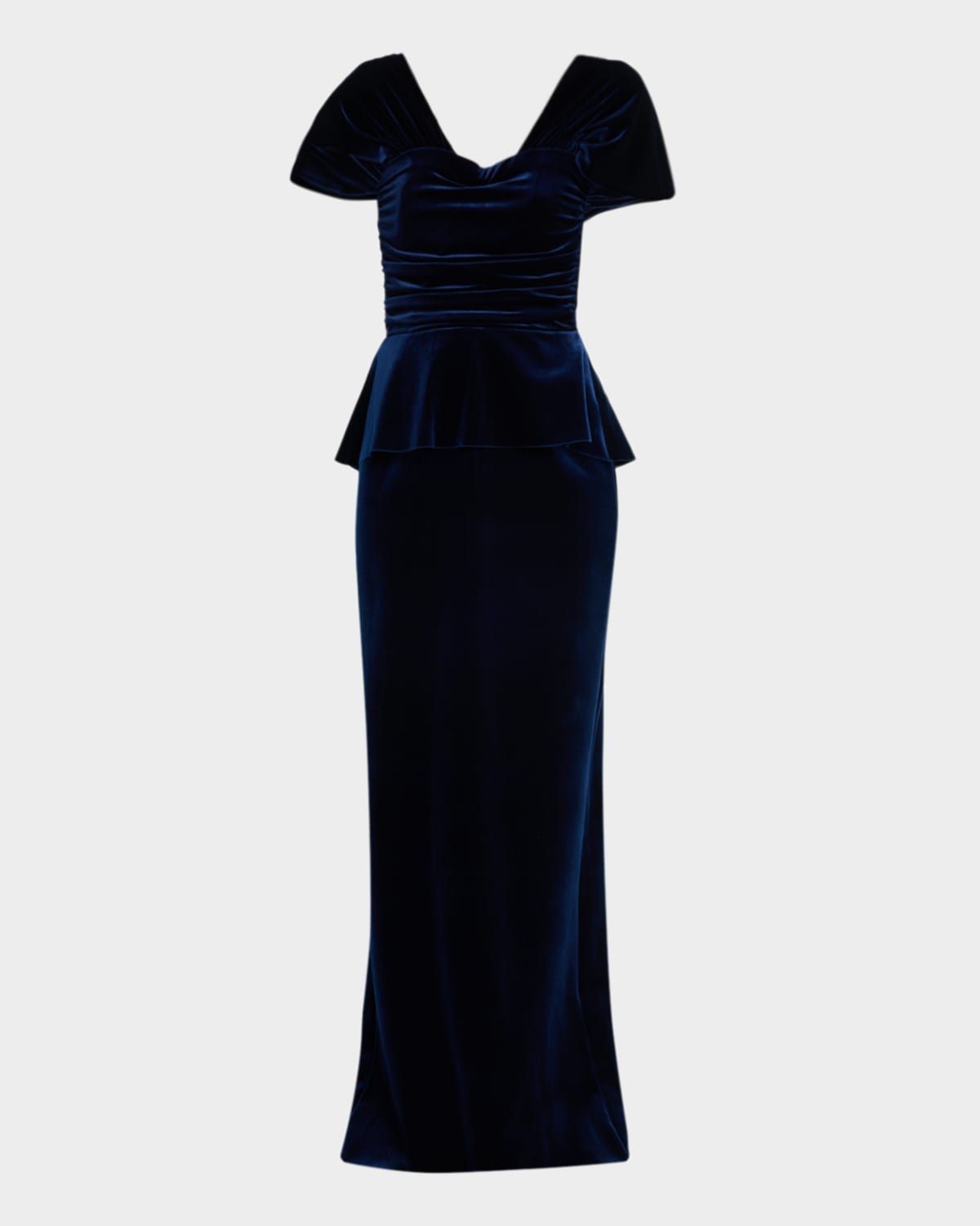 Vesina Peplum Velvet Column Gown