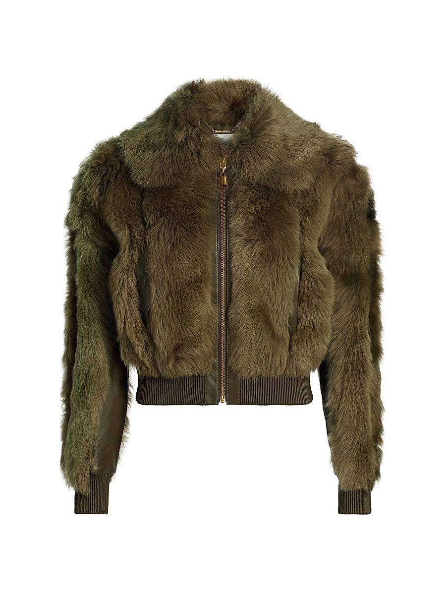Women's Hypnotic Shearling Bomber Jacket - Olive - Size 8
