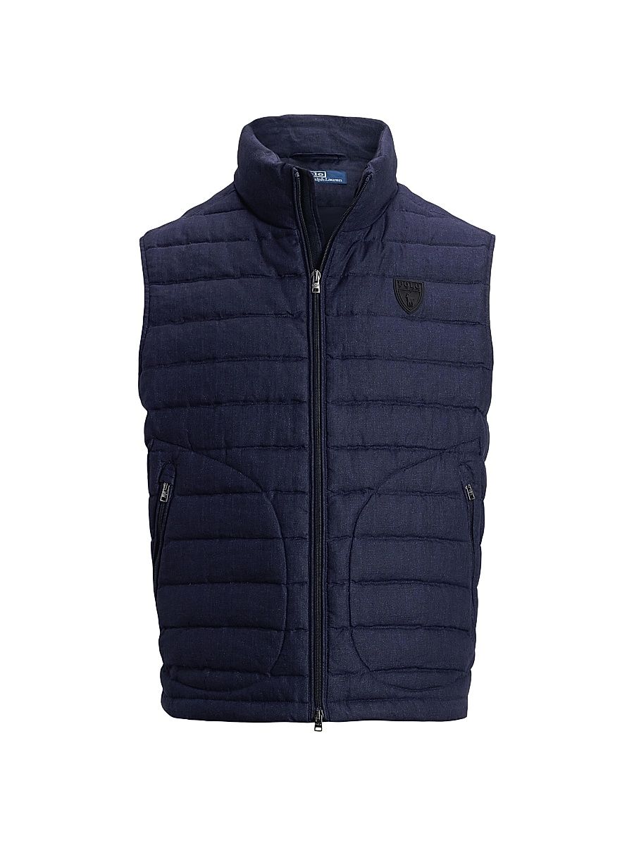 Men's Quilted Linen Down Vest - Collection Navy - Size XXL