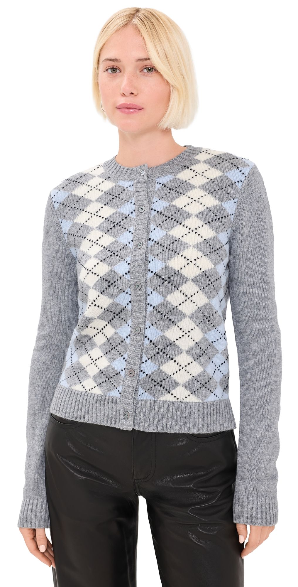 GUIZIO Argyle June Relaxed Cardigan Blue Argyle S