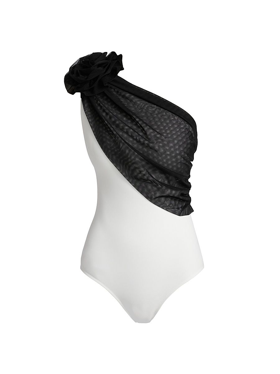 Women's Keita Mesh-Overlay Swimsuit - Black White - Size 6