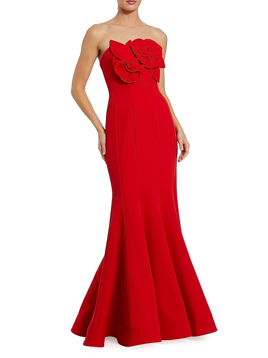 Women's Ieena Floral-Appliquéd Satin Mermaid Gown - Red - Size 16