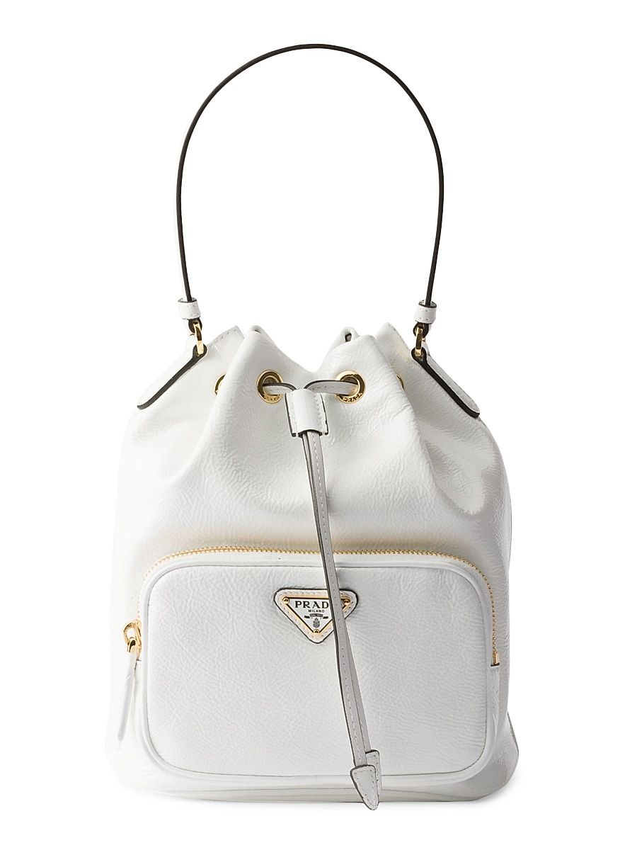 Women's Duet Naplak Patent Leather Bucket Bag - White