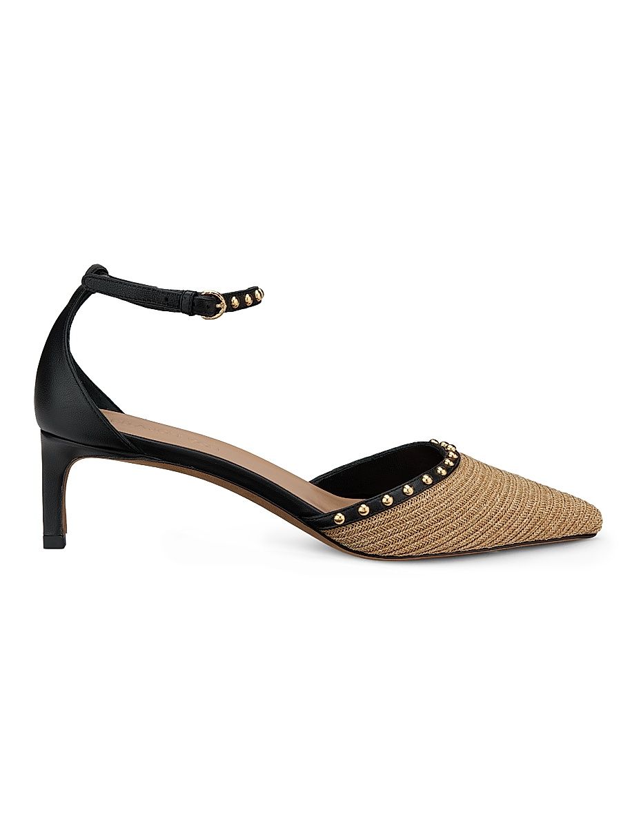 Women's Hera 50MM Raffia & Leather Pumps - Natural - Size 10