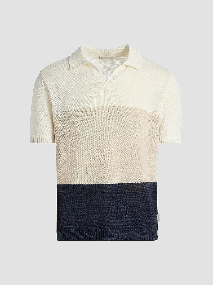 Onia Men's Linen-Silk-Cotton Johnny Polo Shirt - Melange Multi - Size Large