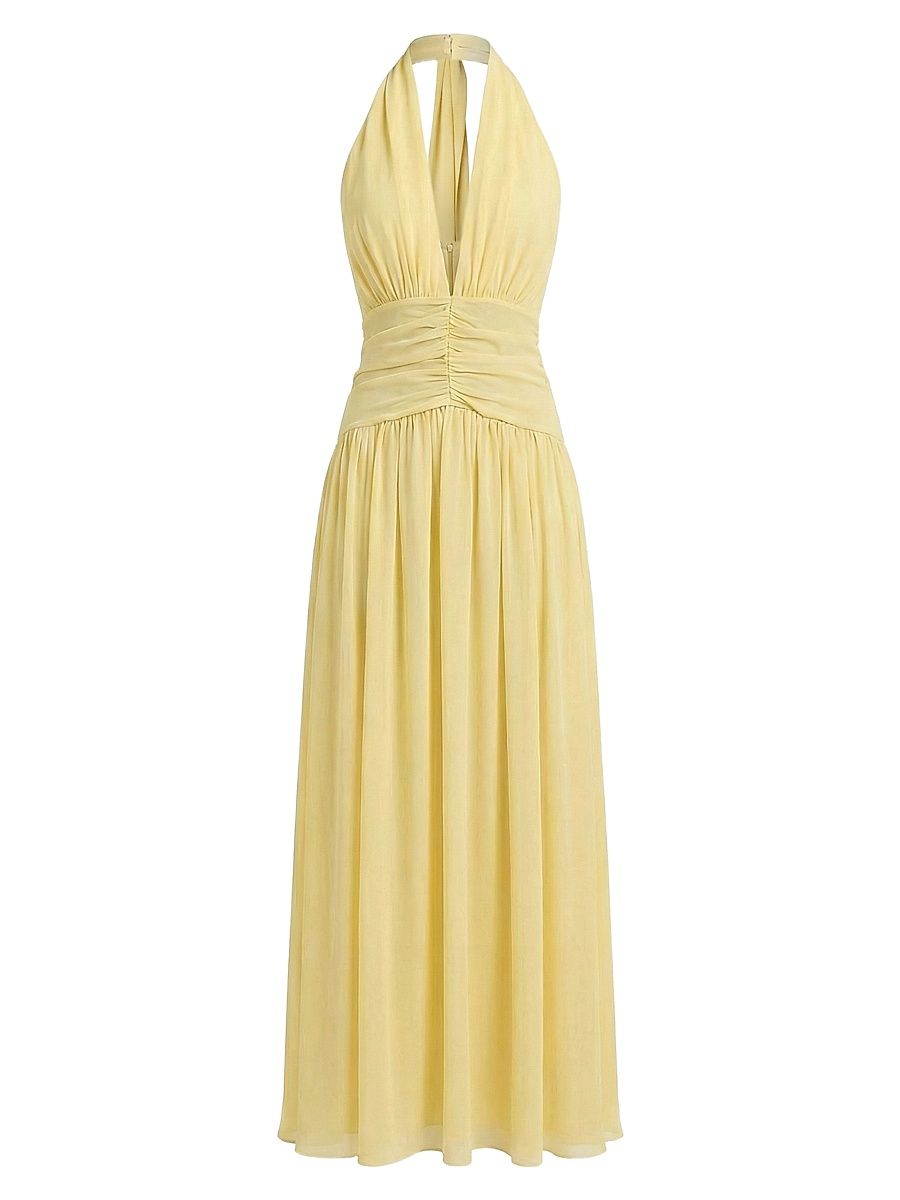 Women's Arella Pleated Scarf-Detail Georgette Maxi Dress - Lemon - Size 12